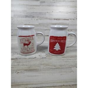 Dat’l Do It Christmas Mugs Coffee Tea Set of 2 Reindeer & Christmas Tree